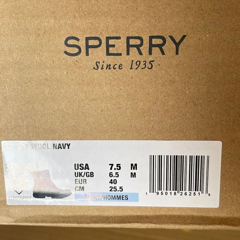 Sperry Mens Snow Boots Lace Up‎ Rubber Outsole Ice Bay Wool Navy Size 7.5